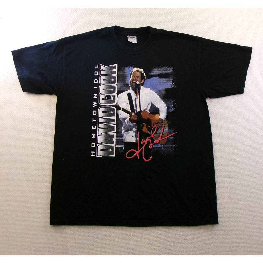 Gildan David Cook T-Shirt Mens Large Black Hometown Idol Graphic Tee